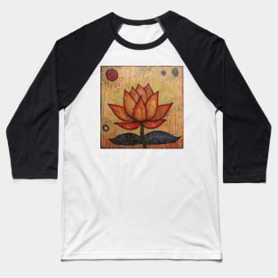 Folk Art Orange Lotus Flower Tile Pattern Baseball T-Shirt